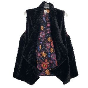 Cupio Women's XL Black Fuzzy Vest with Colorful Lining
